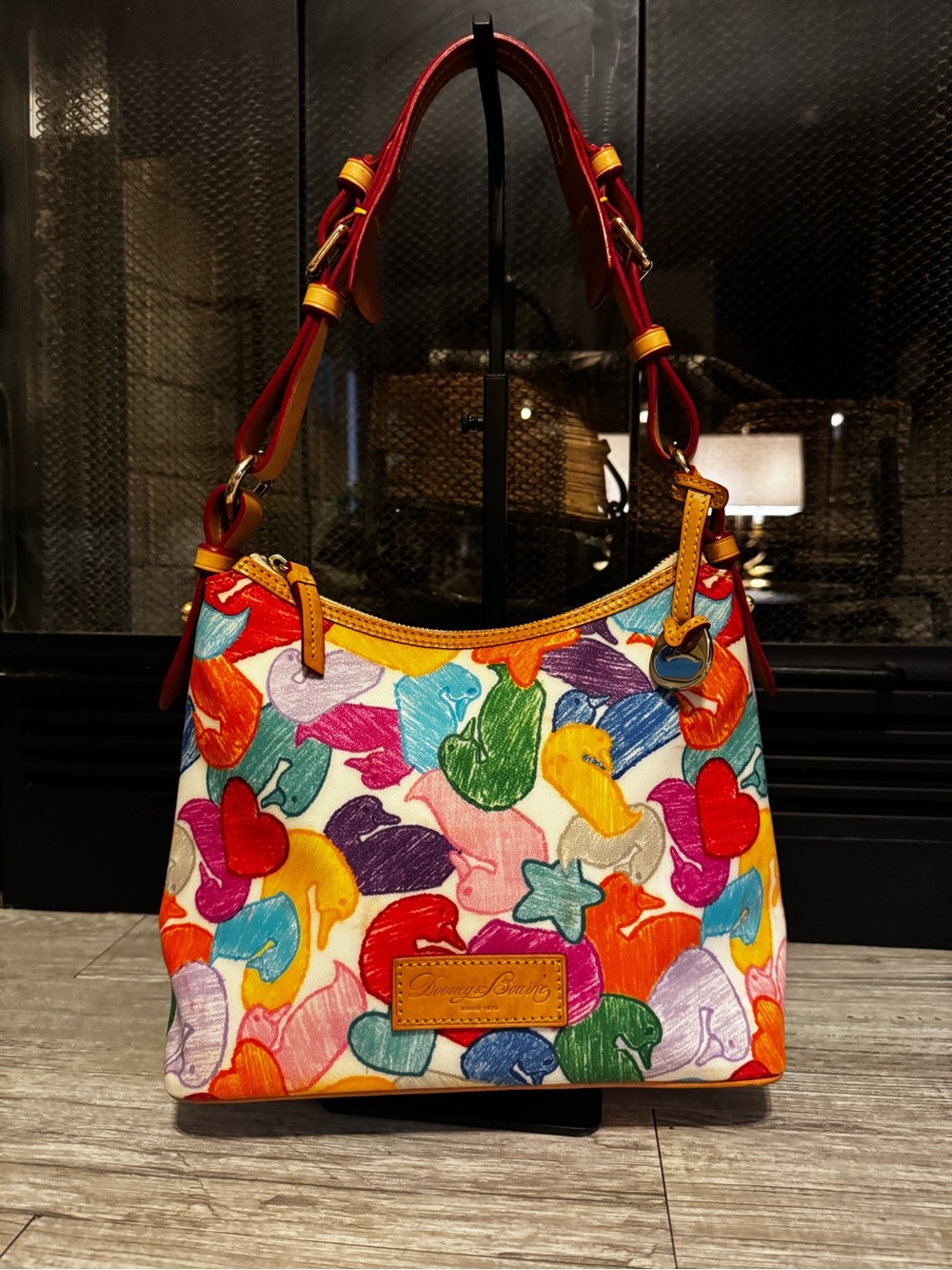 Vintage Dooney & Bourke Colorful Heart & Star Shoulder Bag with Red Strap